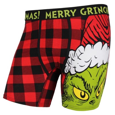 Seven Times Six Dr. Seuss Merry Grinchmas Grinch Santa Buffalo Plaid Boxer Briefs Underwear Red