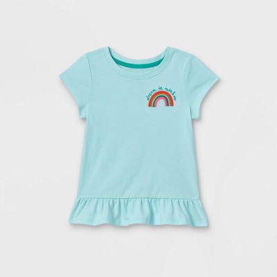 Toddler Girls' Rainbow Embroidered Peplum Short Sleeve T-Shirt - Cat & Jack™ Light Blue