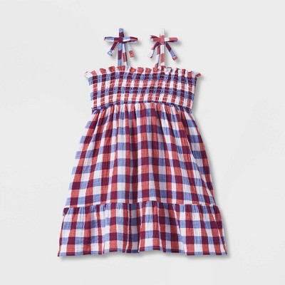 Toddler Girls' Plaid Smocked Tank Top Dress - Cat & Jack™ Red/Blue