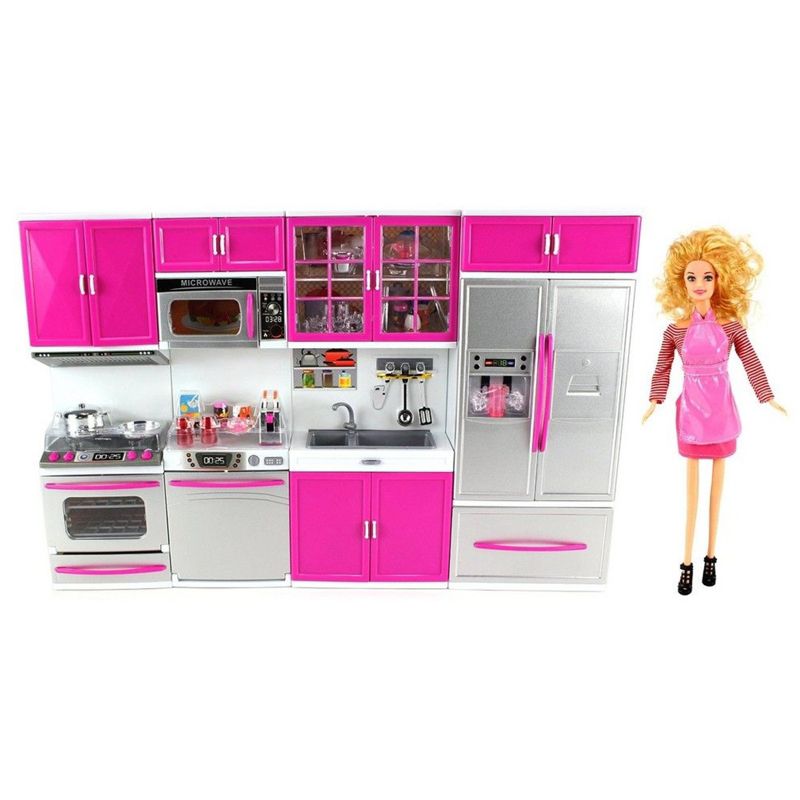 Insten Mini Modern Kitchen Playset with Refrigerator, Stove, Sink, Microwave and Doll, 3 of 5