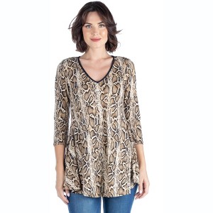 24seven Comfort Apparel Womens Snake Print Three Quarter Sleeve Tunic Top - 1 of 4
