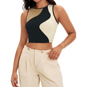 INSPIRE CHIC Women's Color Block Summer Crew Neck Ribbed Sleeveless Crop Going Out Tank Tops - 1 of 4