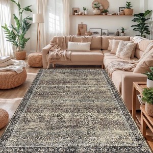 Washable Area Rug, Vintage Boho Pink Rug, Soft Non Slip Non Shedding Low Pile Carpet, for Living Room, Bedroom, Dinning Room - 1 of 4