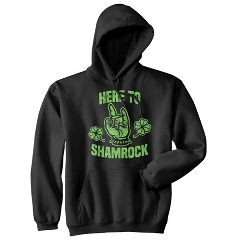 Here To Shamrock Hoodie Funny St Patricks Day Shirt Cool Outfit for Parade Fun Graphic Sweatshirt Crazy Dog Hoodie Black S