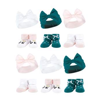 Hudson Baby Infant Girl 12Pc Headband and Socks Giftset, Teal Pink, One Size