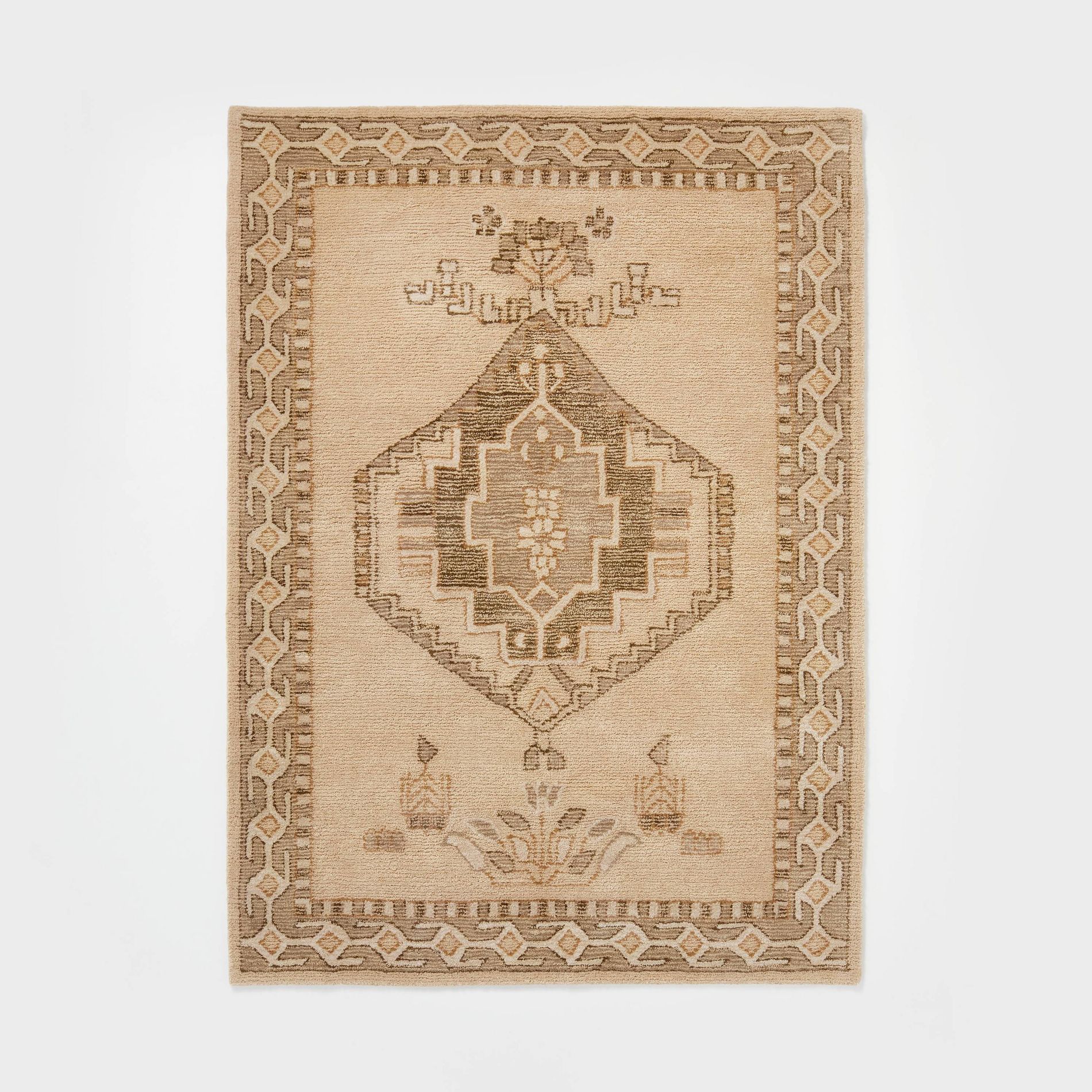 5'x7' Hand Tufted Persian Style Rug Cream - Threshold™ designed with Studio McGee: Wool Floral Medium Pile