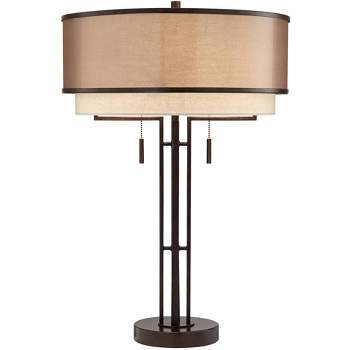 Possini Euro Design Andes Industrial Table Lamp 27 1/2" Tall Oil Rubbed Bronze USB Charging Port Double Shade for Bedroom Living Room Nightstand Home