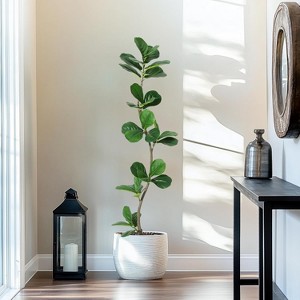 Artificial Fiddle Leaf Fig Tree in Black Nursery Pot, Faux Potted Tree for Home Decor, Fake Rubber Tree for Office Living Room Indoor Outdoor - 1 of 4