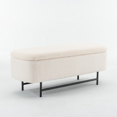 GlasFlength Ottomans and Benches Practical Long Stool Footstool Convenient for Storing Items Indoor Bench for Living Room, Beige, 42.5"*17.3"*11.8"