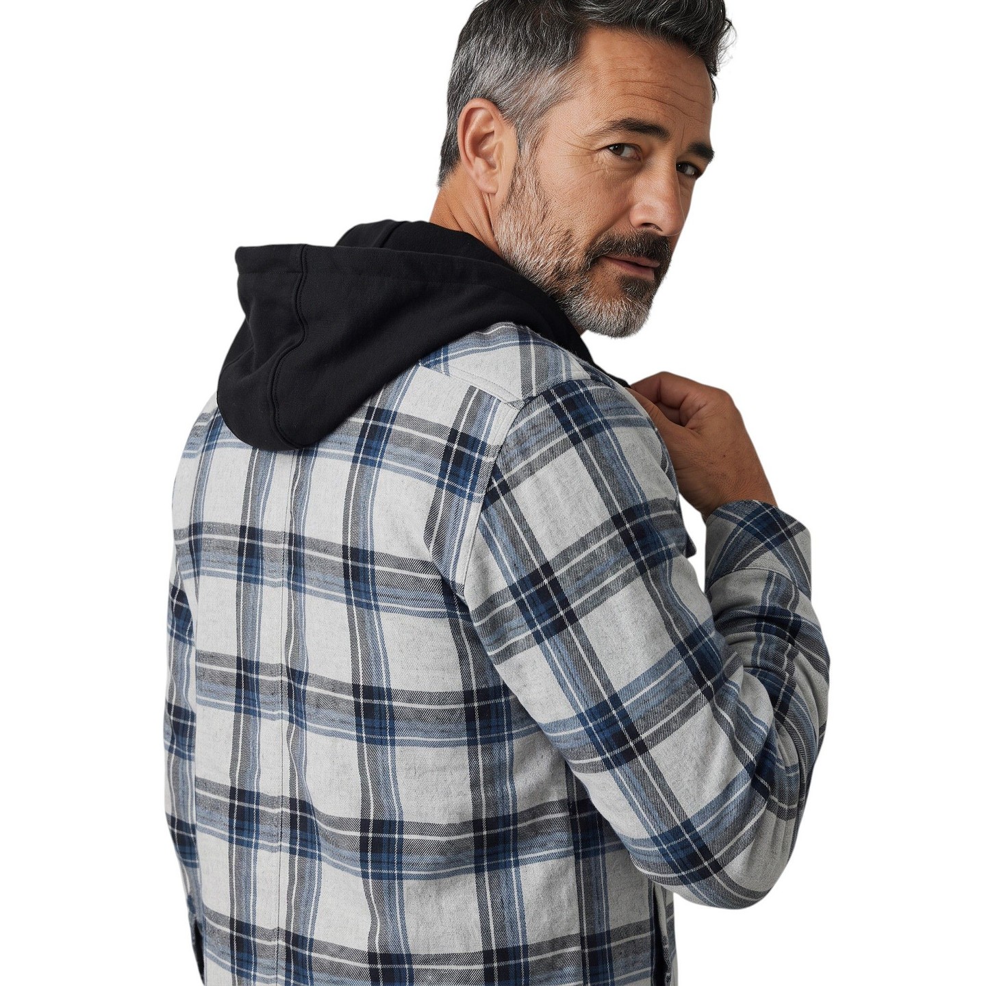 Мужское худи Burnside Quilted Lined Zip Front Flannel Gray & Blue Plaid, цвет: Серый — фото 2