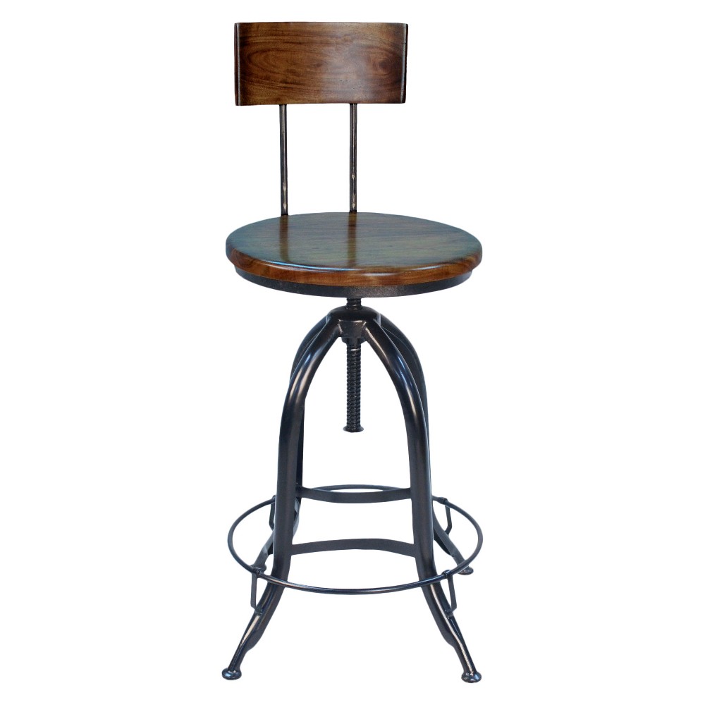 Photos - Chair Wren Adjustable Stool with Back - Chestnut/Black - Carolina  and Tabl