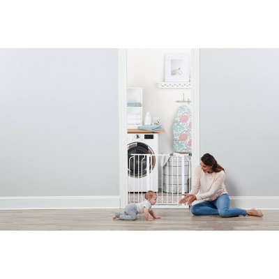 White Metal Pressure Mounted Walk Through Baby Gate