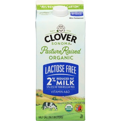Clover Sonoma UHT Organic Pasture Raised Lactose Free 2% Milk - 0.5gal