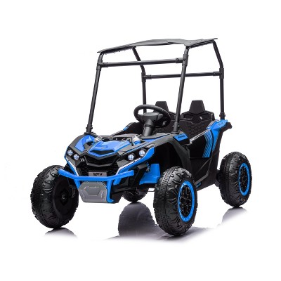 24V Kids Ride On Utv,2-Seater 4WD Electric Truck with Sun Shade, Remote Control, Led Lights, 4 Shock Absorbers