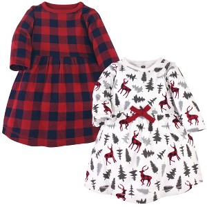 Hudson Baby Infant and Toddler Girl Cotton Long-Sleeve Dresses 2pk, Forest Deer - 1 of 3