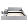 TIRAMISUBEST Full/Queen Size Upholstered Grounded Bed, Velvet Platform Bed Mother & Child Bed with Bedside Desk and Little Round Stool - 4 of 4