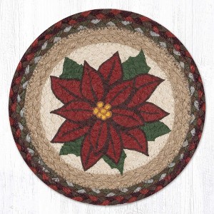 Earth Rugs Poinsettia Round Trivet – 10" Christmas Floral Print on Braided Jute Hot Pad - 1 of 3