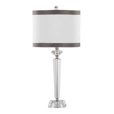 Elegant Crystal Table Lamps with Dark Gray Linen Shade, Set of 2