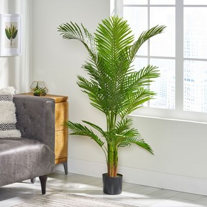 Okak 59IN Artificial Palm Tree with Grossy Narrow Leaves, Fake Plants with Real-Life Look, Indoor Faux Plants for Living Room, Bedroom, Entry, Green - 1 of 4