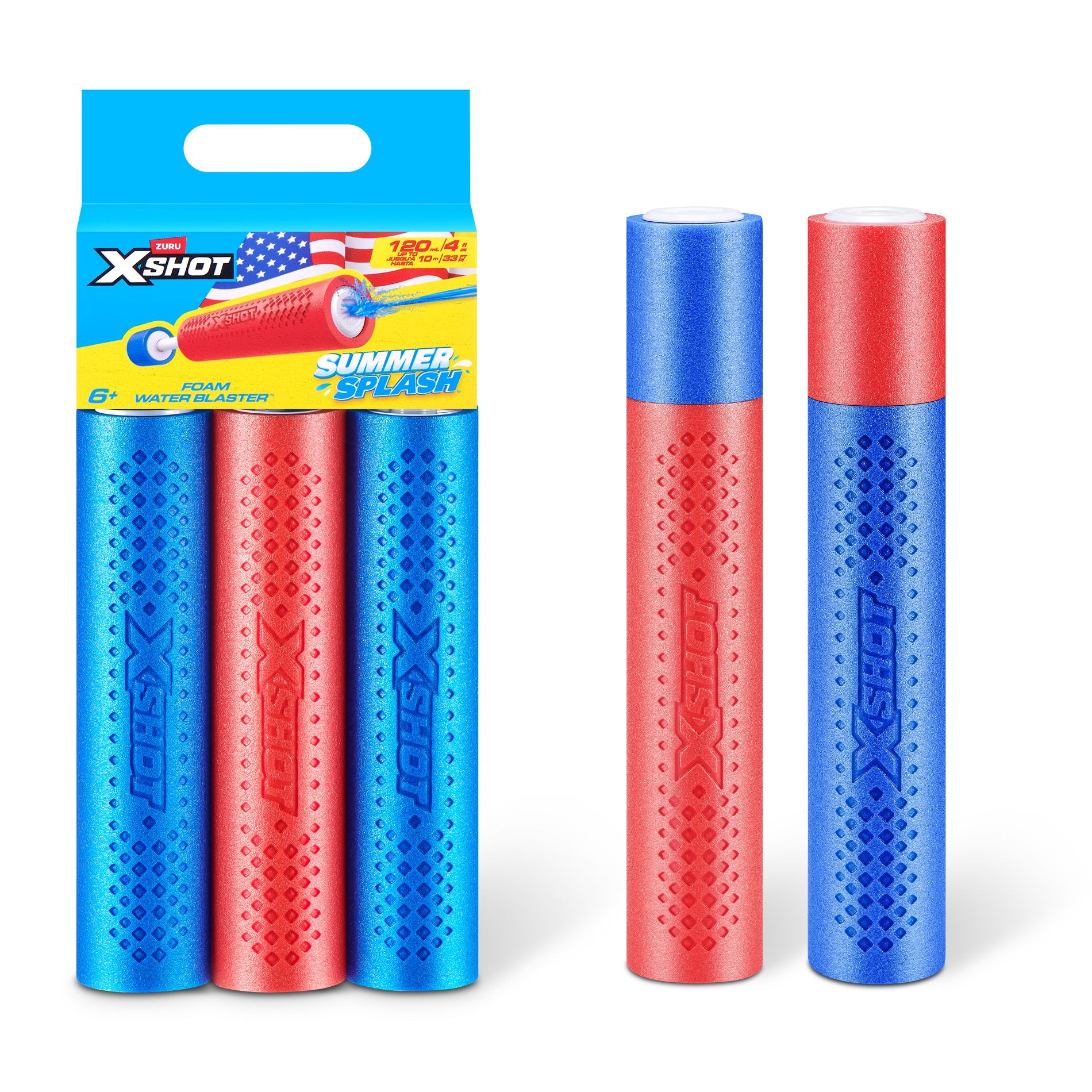 XSHOT Water Foam Small Blaster Splash Toys 6pk - Red/White/Blue