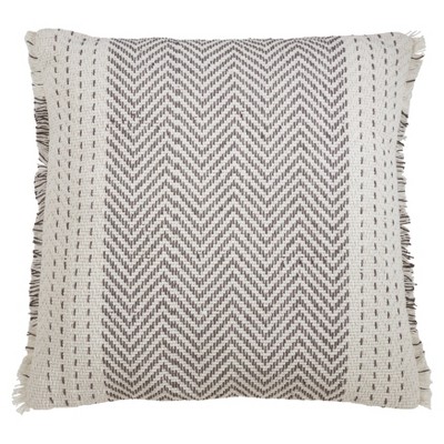 22"x22" Oversize Kantha Stitched Square Throw Pillow Cover Gray - Saro Lifestyle