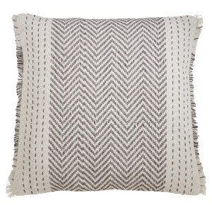 22"x22" Oversize Kantha Stitched Square Throw Pillow Cover Gray - Saro Lifestyle: Cotton, Zipper Closure, Indoor Use - 1 of 3