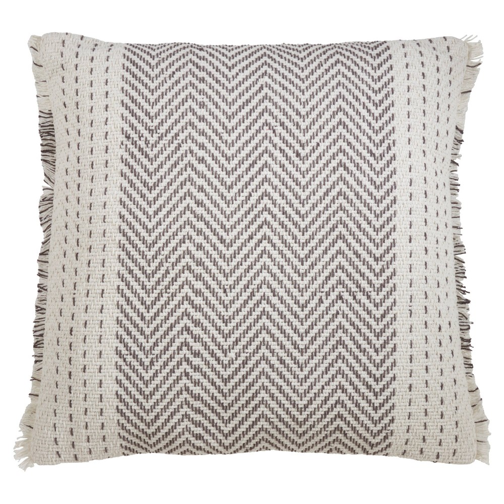 Photos - Pillowcase 22"x22" Oversize Kantha Stitched Square Throw Pillow Cover Gray - Saro Lif