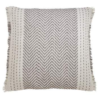 22"x22" Oversize Kantha Stitched Square Throw Pillow Cover Gray - Saro Lifestyle