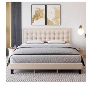 Coucheta Velvet Bed Frame with adjustable headboard, noise-free design & sturdy foundation. Features elegant button-tufted details. - 1 of 4