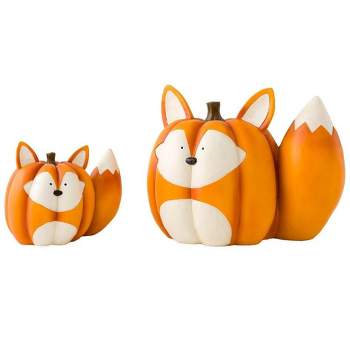 Plow & Hearth Mother And Baby Fox Pumpkin Statues, Set of 2