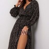 Coolmee Women's Maxi Dresses Wrap Deep V Neck Long Sleeve Floral Print Casual Dresses Slit Elastic Waist A Line Flowy Maxi Dresses M Black - 4 of 4