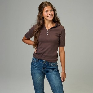 Pacsun Kids Girls' Short Sleeve Hooded Henley Knit Top - Brown : Target