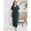 Women Plus Size Ruffle V Neck Short Sleeve Wide Leg Jumpsuits Summer Casual Belted Rompers - 3 of 4