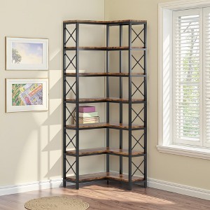 MAYEERTY 7-Tier Corner Bookshelf Corner Bookcase Storage Display Rack - 1 of 4