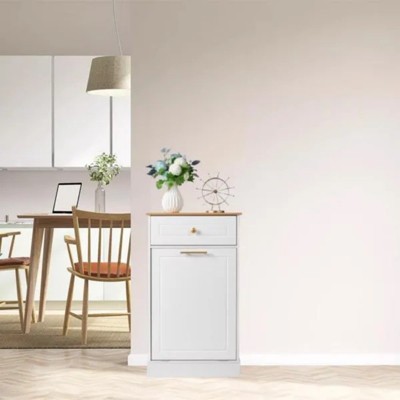 LunaLulinlk Kitchen Trash Can Cabinet, 1 Door 1 Drawer 1 Dirty Clothes Bags Garbage Storage Cabinet, White