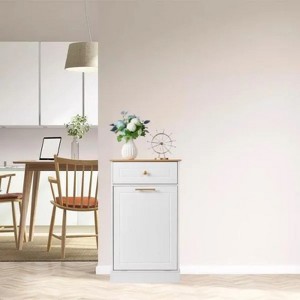 LunaLulinlk Kitchen Trash Can Cabinet, 1 Door 1 Drawer 1 Dirty Clothes Bags Garbage Storage Cabinet, White - 1 of 4