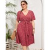 Plus Size Women's Pleated Midi Dress with Belt Flowy Casual Elegant Knee Length Dress for Work Summer - 4 of 4