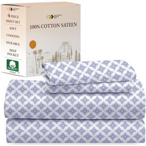 Soft 100% Cotton Sheets Set - Cooling Durable Sateen, Deep Pocket - by California Design Den - 1 of 4