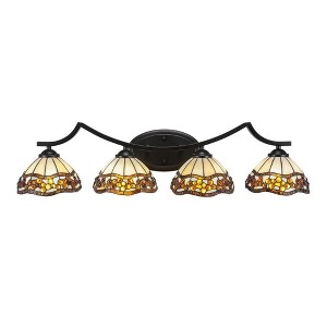 Toltec Lighting Zilo 4 - Light Vanity in  Matte Black with 7'' Roman Jewel Art Glass Shade - 1 of 1