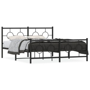 vidaXL Black Steel Metal Bed Frame-Double Bed with Headboard/Footboard for Bedroom-59.1"x78.7" Supportive Slats - 1 of 4