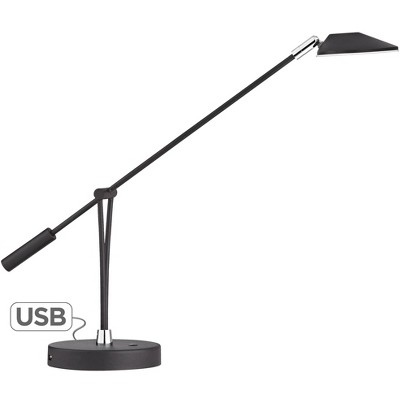 360 Lighting Modern Desk Table Lamp with USB Charging Port LED Satin Black Metal Adjustable Arm for Bedroom Office