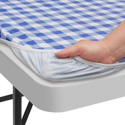 Blue and White Checkered Vinyl Fitted Tablecloth with Flannel Backing