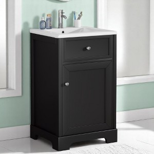 Mshliw 20" Bathroom Vanity with Ceramic Sink, Soft Closing Door, Storage Rack & Adjustable Shelve, Freestanding MDF Cabinet - 1 of 4