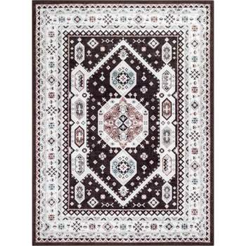 Well Woven Kings Court Kama Black - Non-Slip Rubber Backed Oriental Medallion Rug - Hallway, Entryway & Kitchen - Machine-Washable, Low Looped Pile