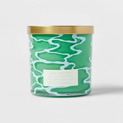2-Wick 15.1oz Candle Abstract Waters Print Jade Waters Green - Opalhouse™: Soy Wax, Glass Jar, Lily & Green Apple Aroma