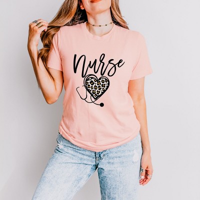 Simply Sage Market Leopard Nurse Heart Short Sleeve Tee - M - Blush