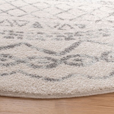 Ivory and Grey Round Synthetic Easy Care Area Rug, 9' x 9'