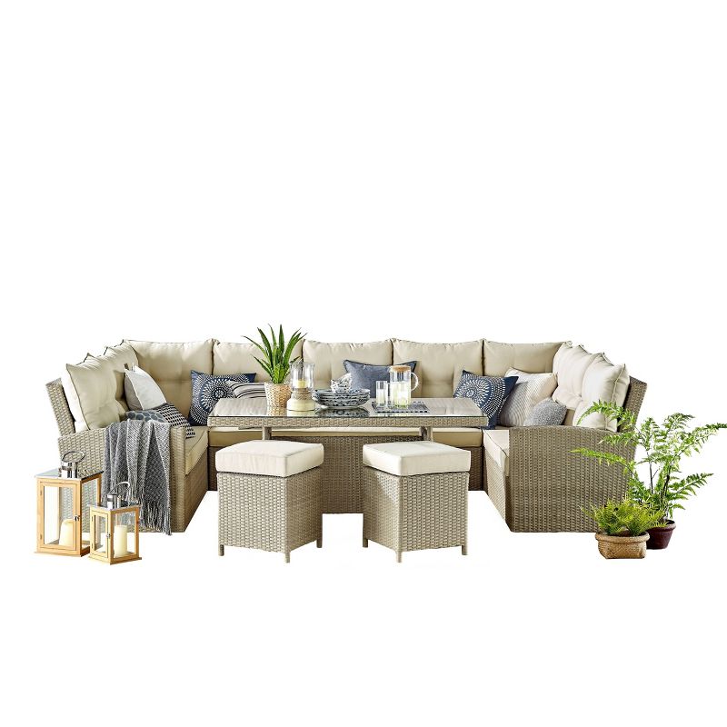 Canaan 4pc All Weather Wicker Outdoor Double Corner Horseshoe Sectional Set Cream - Alaterre Furniture, 3 of 18