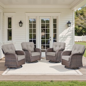 Buenhomino Outdoor Patio Wicker Swivel Chairs - Set of 4 Outside Rattan Rocker Glider Chair Rocking Armchairs for Front Porch Balcony Yard Deck - 1 of 4