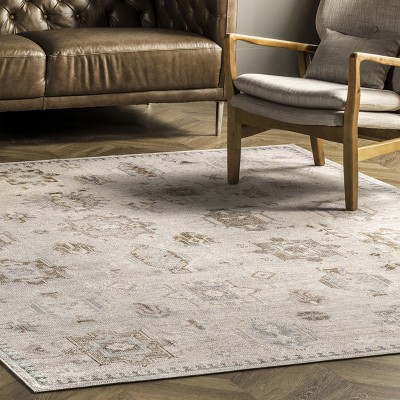 EasyCare 18" Square Beige Synthetic Stain-Resistant Accent Rug